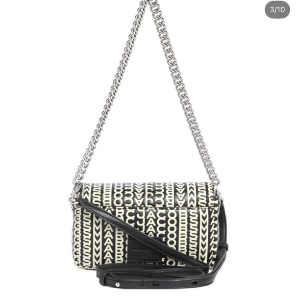NEW MARC JABOBS Logo Monogram Silver Chain Leather Crossbody Bag Black Cream - Picture 5 of 9